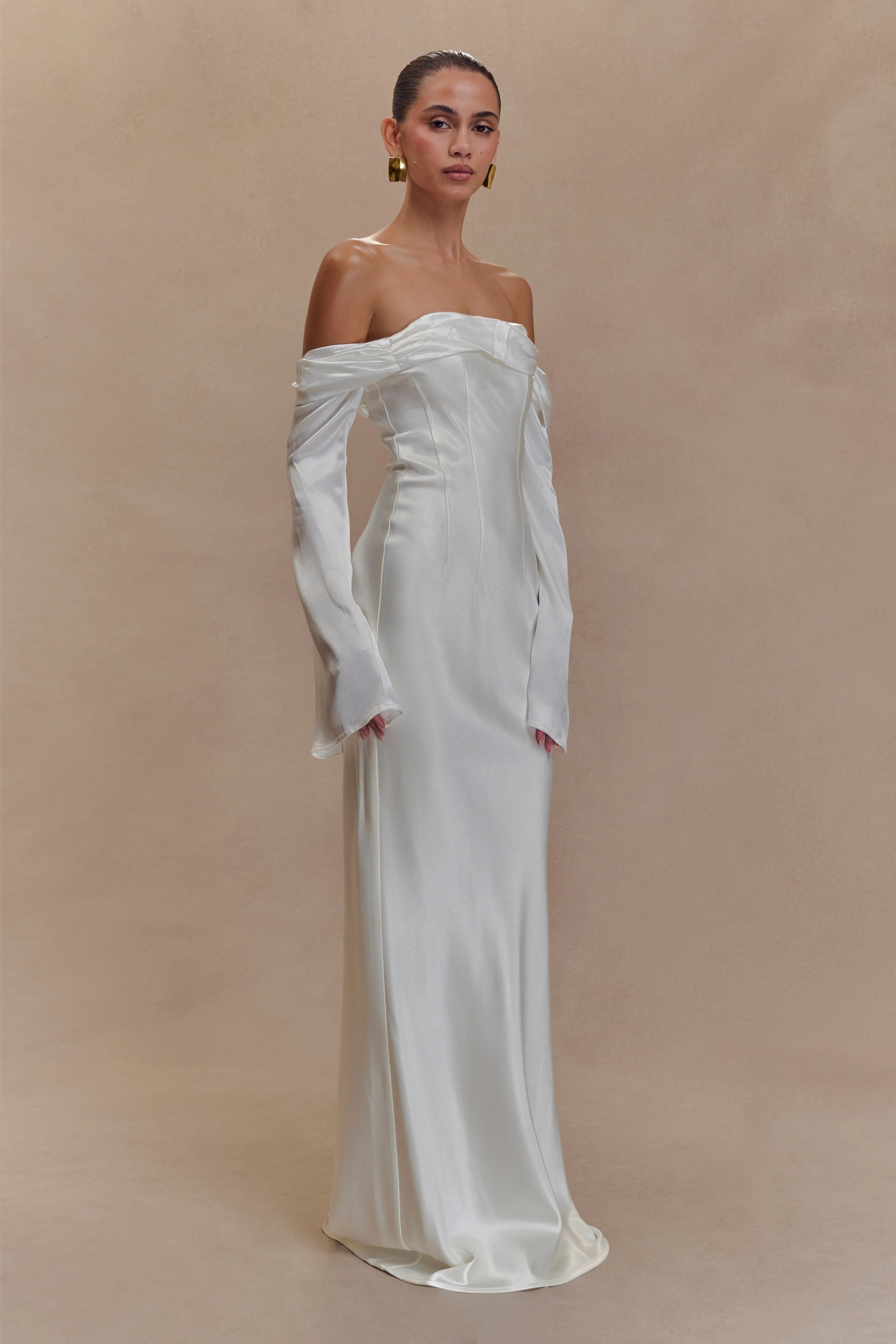 Giselle Off Shoulder Cowl Neck Maxi Dress - White | Meshki (APAC)