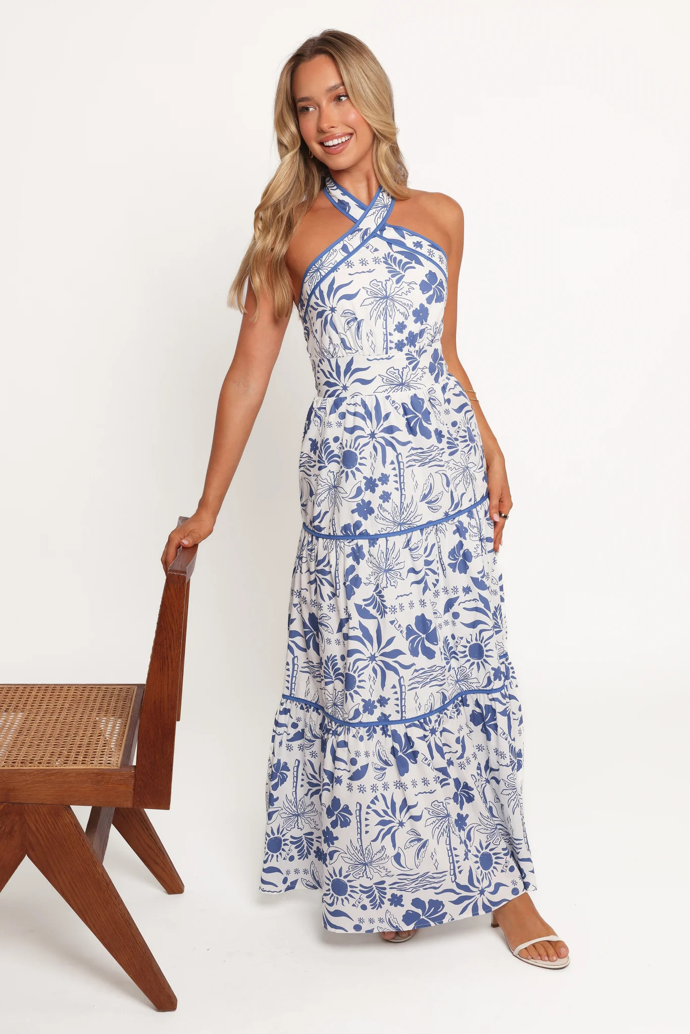 Fernanda Halterneck Maxi Dress - Blue Tropical | Petal & Pup (US)