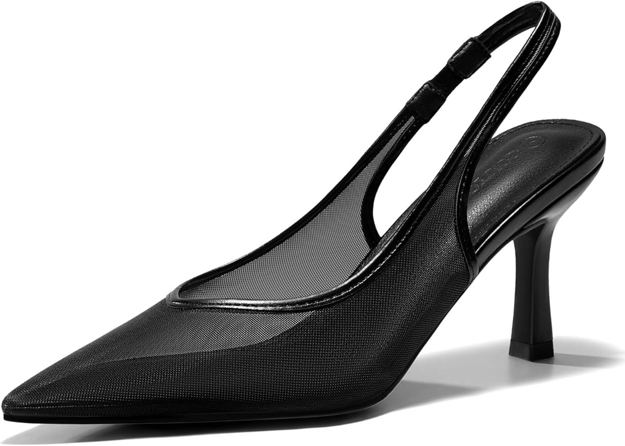 Coutgo Womens Mesh Slingback Kitten Heels Pointed Toe Low Heel Pumps Sexy Dress Shoes | Amazon (US)