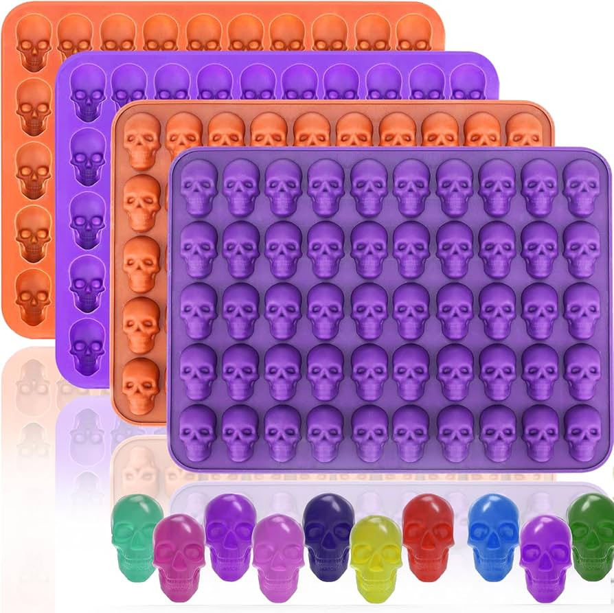 Mini Skull Molds Silicone Halloween for Candy Gummy Chocolate, 200 Cavity 4 pcs Small Head Shapes... | Amazon (US)