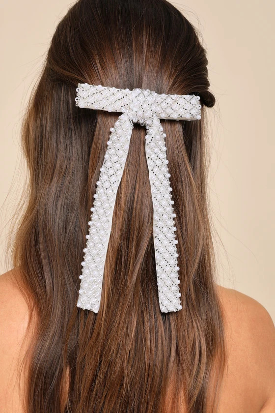 Exemplary Sweetness White Pearl Beaded Bow Hair Clip | Lulus
