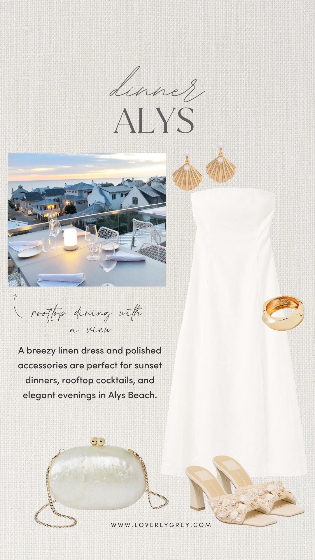 You guys I got this dress a couple years ago and I still reach for it! The quality is amazing and it’s a timeless piece at an affordable price. So perfect for the Alys aesthetic of white, chic neutrals!

Loverly grey, what to wear dinner 30a, alys beach, how to style white linen dress, white and gold outfit, rooftop dinner outfit inspo

#LTKTravel #LTKSeasonal #LTKootd