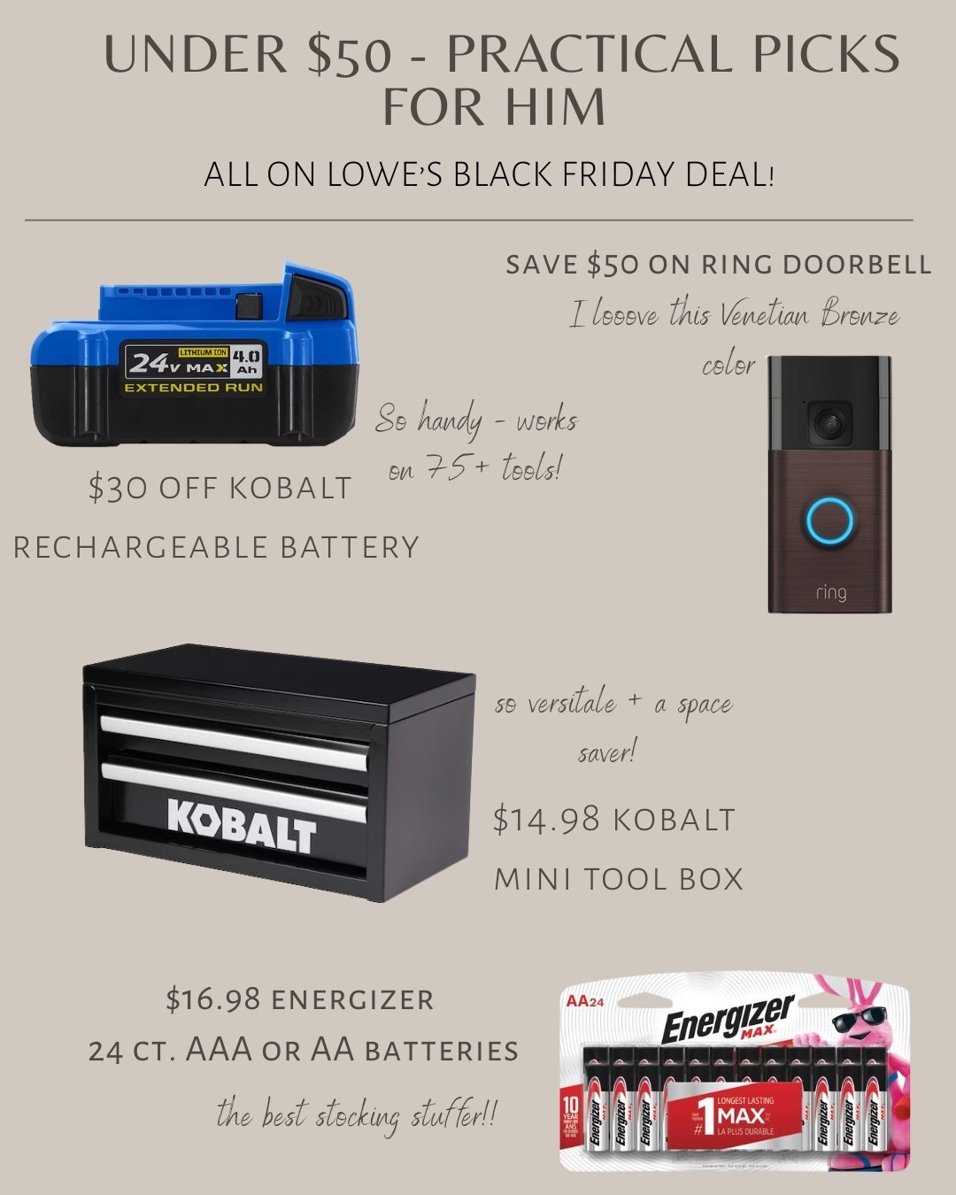 Easy under $50 picks for him this holiday season - all on Black Friday deal right now at @loweshomeimprovement! Love these as easy stocking stuffers or affordable gifts under the tree! #lowespartner #ad  

#LTKGiftGuide #LTKHome #LTKSaleAlert