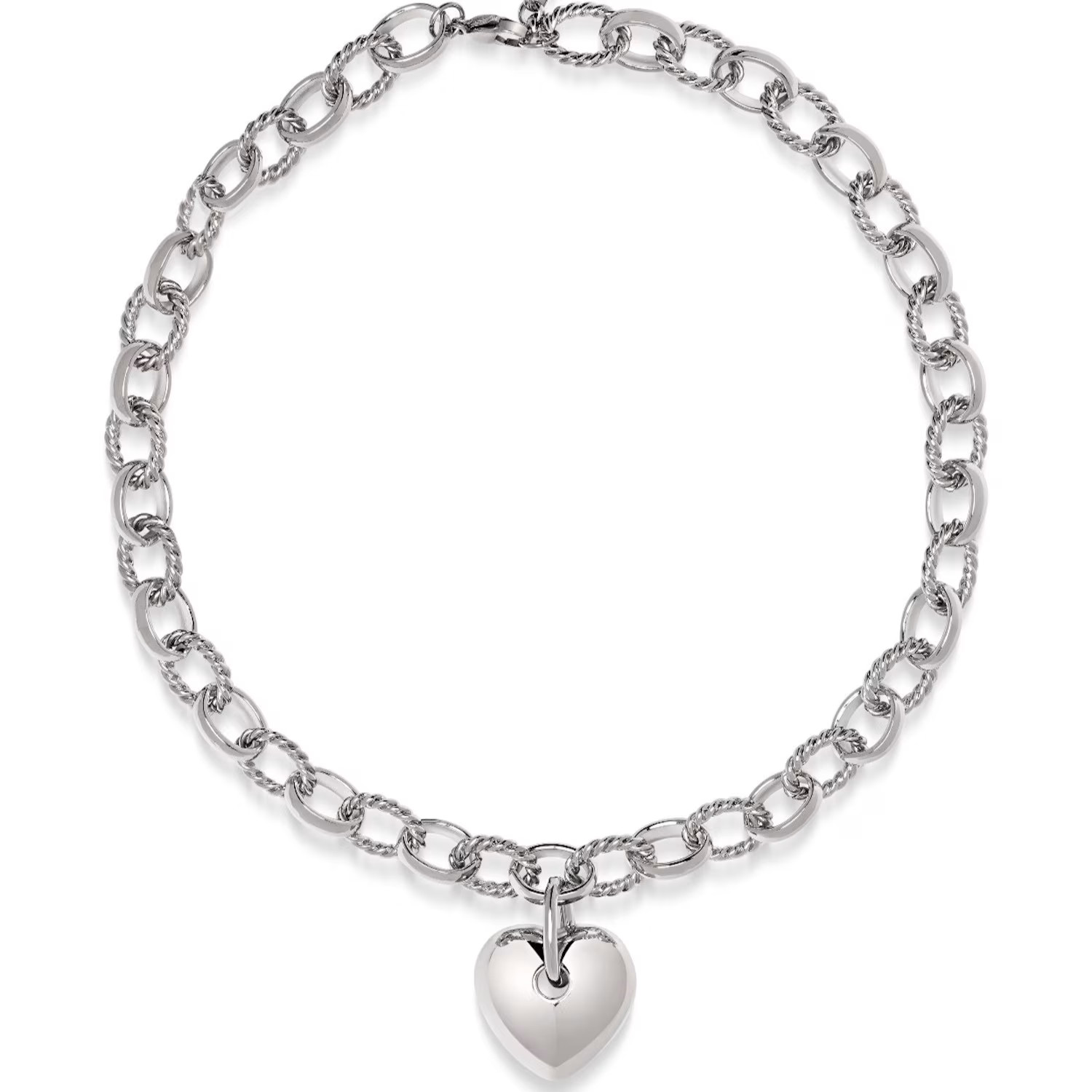 Women's Silver Cable Choker With Chunky Heart Pendant | Wolf & Badger