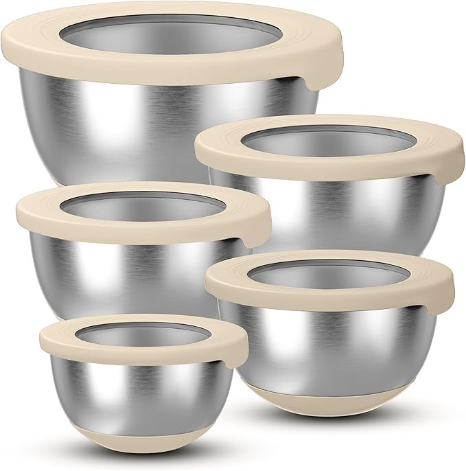 KITEISCAT Stainless Steel Mixing Bowls with Lids – Set of 5 Large Nesting Metal Bowls for Kitch... | Amazon (US)