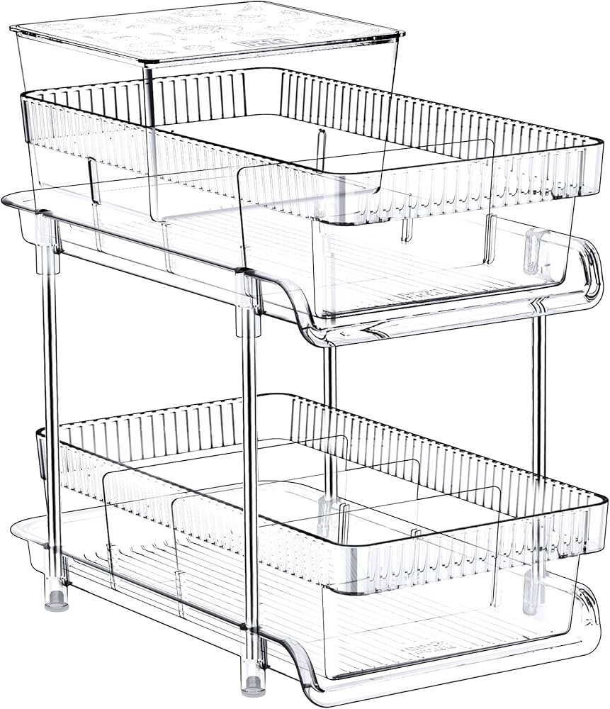 2 Tier Clear Pull Out Organizers and Storage - Snack Organization for Pantry w Lids/Dividers, Sli... | Amazon (US)