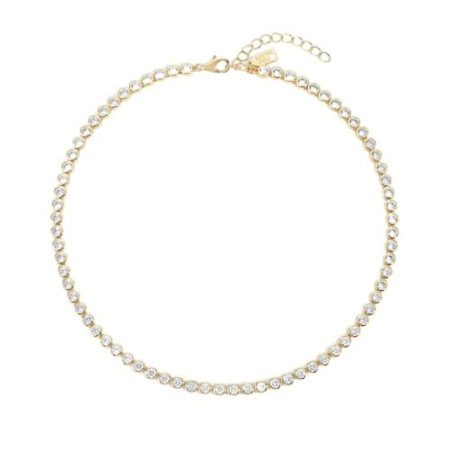 Electric Picks Bezel Tennis Necklace for Women – 14kt Gold Plated Chain with Bezel-Set Stones, Dainty Gold Jewelry, Elegant Statement Necklace for Everyday Layering Accessories - Gift Ready | Amazon (US)