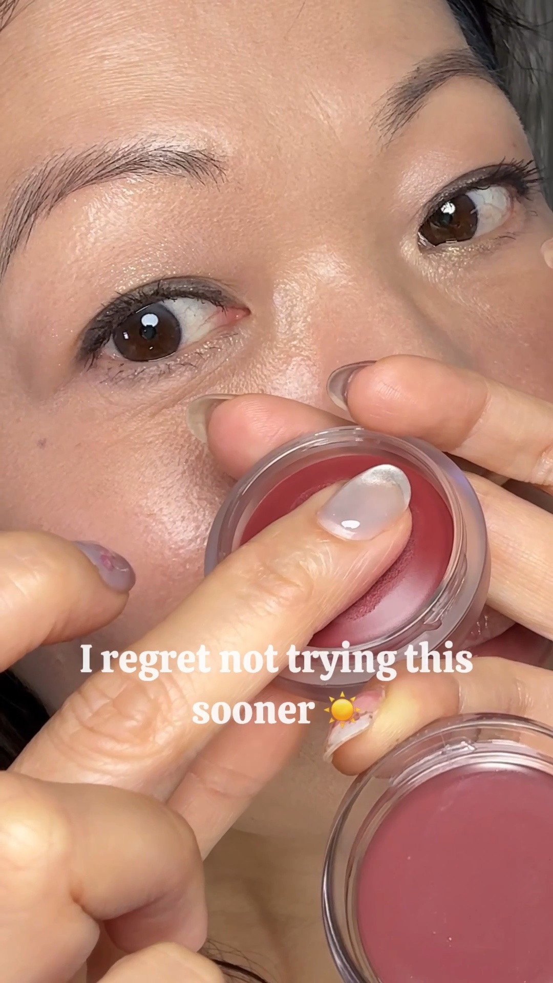 I regret not trying this Heart Percent lip and cheek pot sooner 😅

Heart Percent is famous for its lip liners and tints, but this product, Heart Percent Dote On Mood 
Custom Lip & Cheek, really surprised me.

I chose shade 7 Geek and Plum—a beautiful deep red that’s perfect for sun-kissed makeup.

I tap the pudding-like matte shade onto my cheeks for a naturally flushed look. It blends easily, and I can build up the color without making it look too heavy.

Then I use the shiny balm on my lips for a juicy finish. You can also mix the two textures to create intense colors and finishes.

It’s compact, versatile, and surprisingly useful. Would you try this sun-kissed look?

#SunKissedMakeup #HeartPercent #LipAndCheek #KoreanMakeup #travelfriendlymakeup