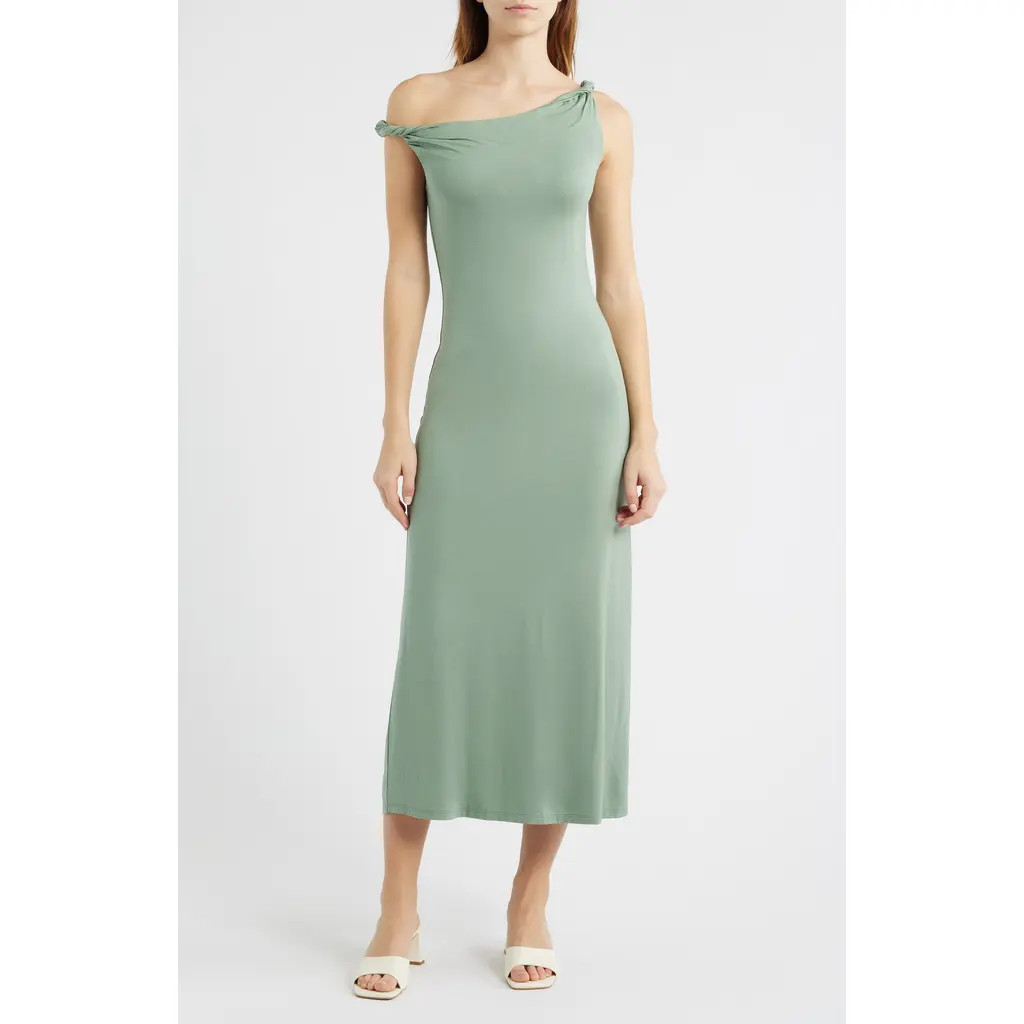 Nia Carmella Asymmetric Midi Dress in Loden Forest at Nordstrom, Size Medium | Nordstrom