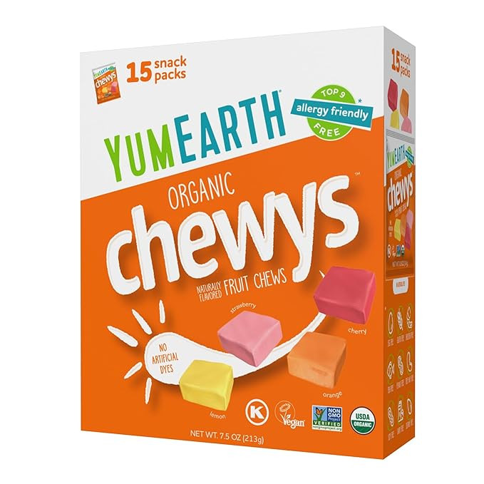 YumEarth Organic Chewys Fruit Flavored Candy Chews - Allergy Friendly, Gluten Free, Non-GMO, Vega... | Amazon (US)