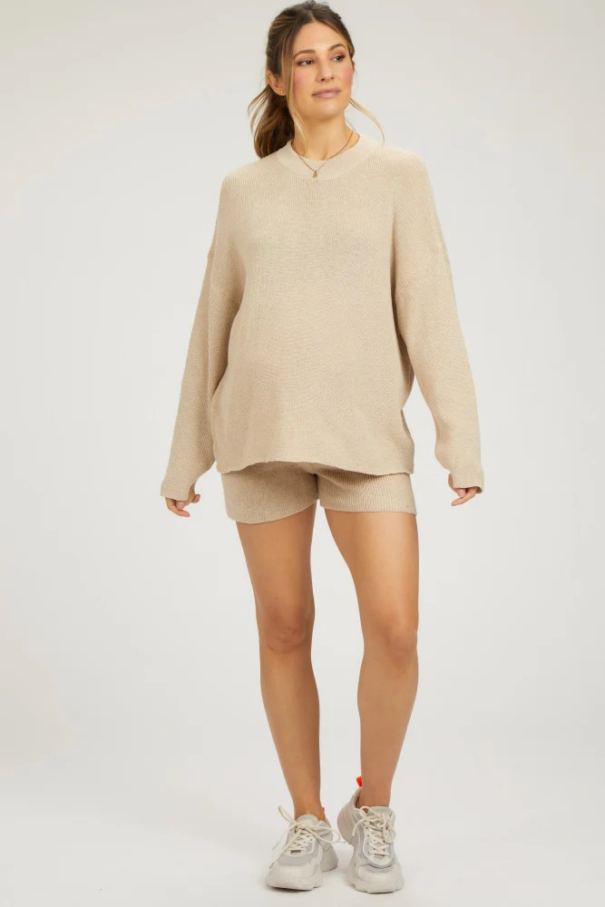 Beige Sweater and Short Maternity Set | PinkBlush Maternity