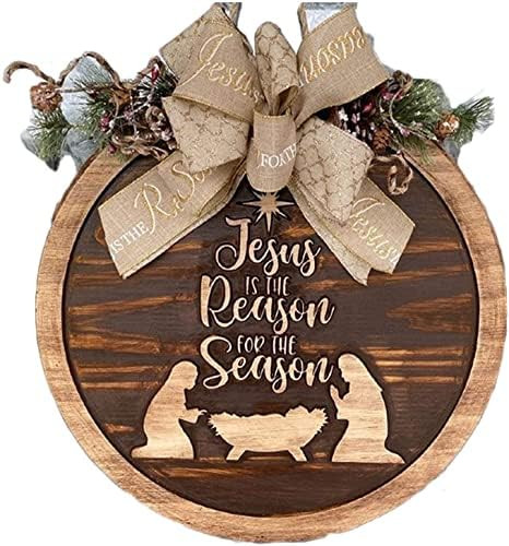 2021 Christmas Sign-Jesus is The Reason, Rustic Round Wood Wreaths Wall Hanging Outdoor, Farmhouse,  | Amazon (US)