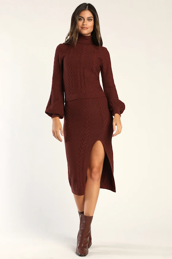 Match My Vibe Brown Cable Knit Two-Piece Midi Sweater Dress | Lulus (US)