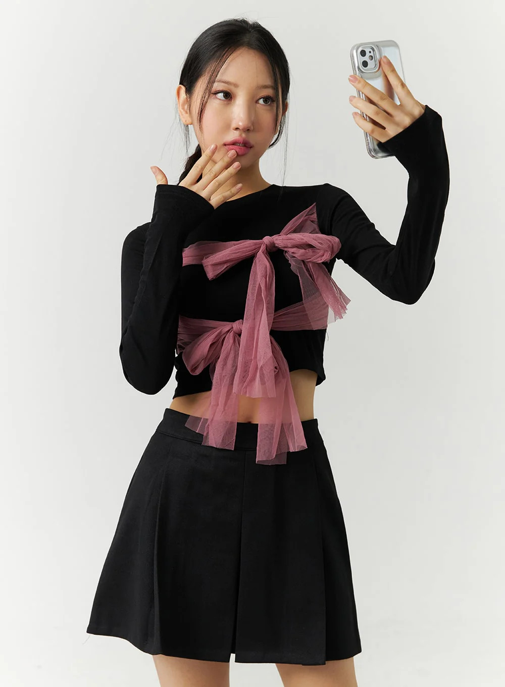 Asymmetrical Ribbon Crop Top CD301 | Lewkin