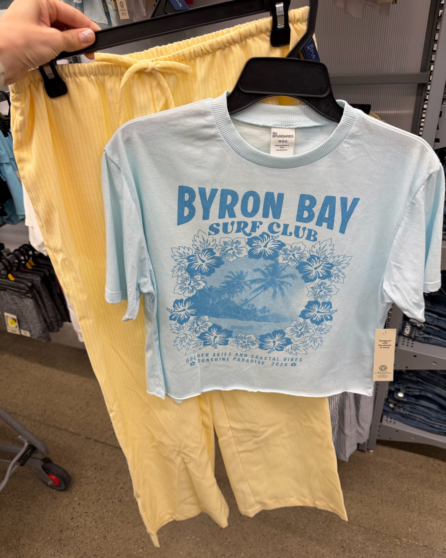 Loving this combo of boxy crop graphic tee and lightweight striped wide leg drawstring pants at Walmart! #walmartfashion