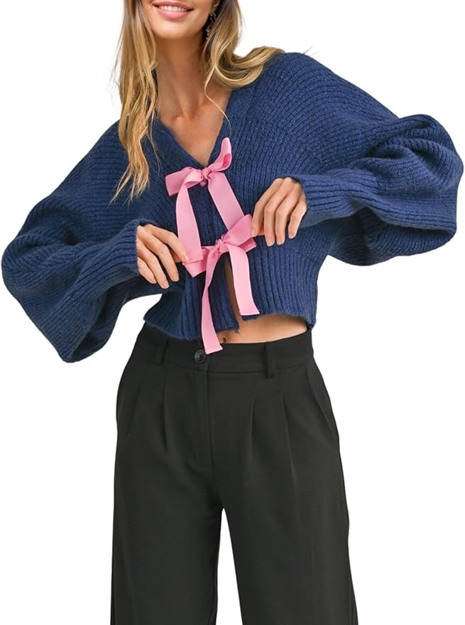 Esmeling Women’s Long Sleeve Crop Cardigan Sweaters Chic Loose V Neck Knit Sweater Outerwear wi... | Amazon (US)