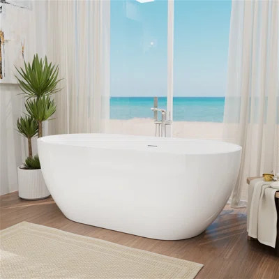 70"L x 31"W Premium Private-Enjoyment Freestanding Oval Soaking Acrylic Bathtub, Spa Bathroom Bundle | Wayfair North America