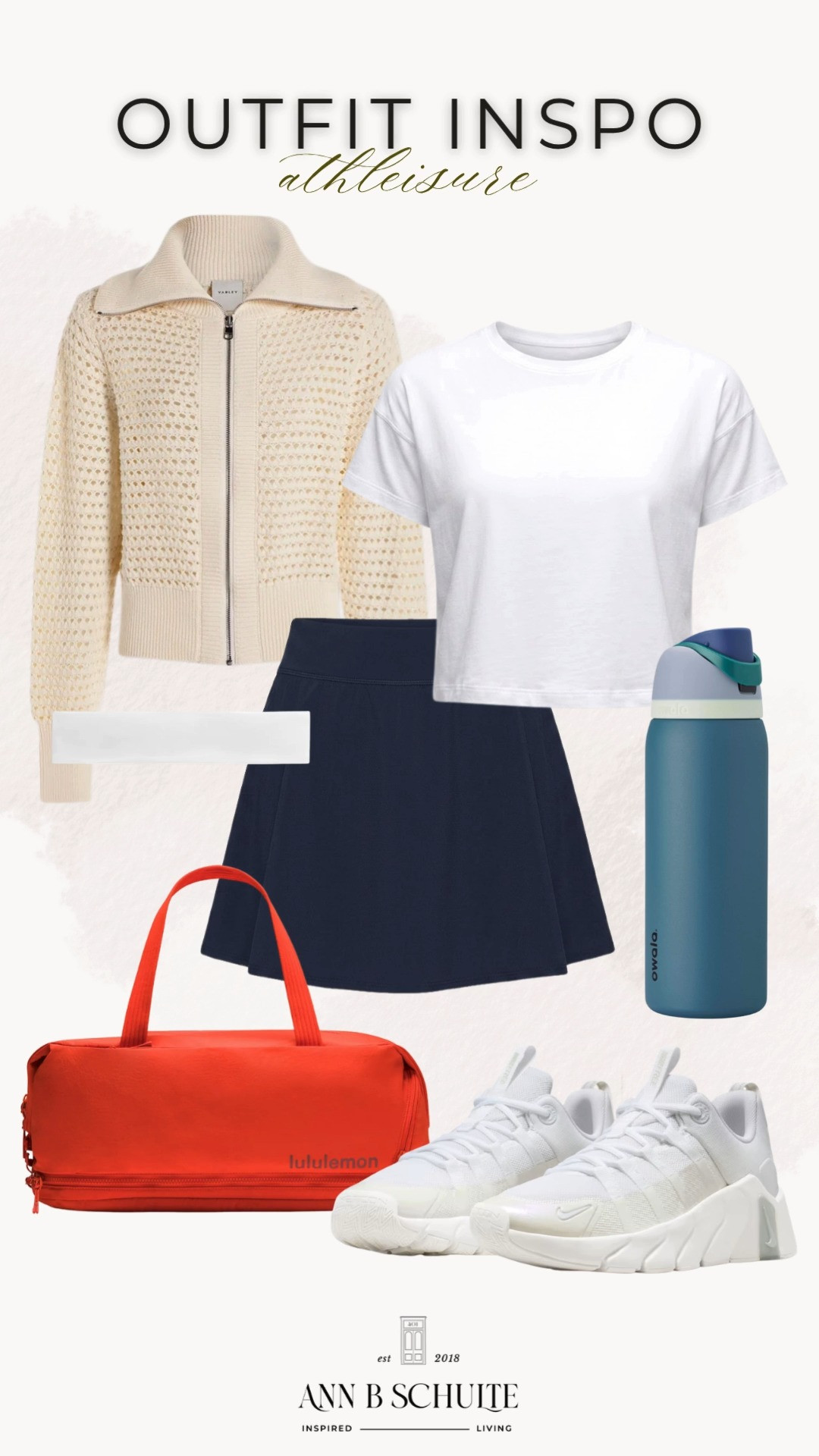 The kind of athleisure look that makes running errands feel suspiciously put-together. A cozy cream knit jacket, crisp white tee, flowy navy skort, fresh white sneakers, and a pop of red for the perfect sporty-chic finish. Comfy, polished, and ready for wherever the day takes you. 🤍❤️✨

#AthleisureOutfit #AthleisureStyle #CasualChic #SportyChic #EverydayStyle #WorkoutStyle #SneakerStyle #NavySkort #NeutralOutfit 

 #LTKootd #LTKActive