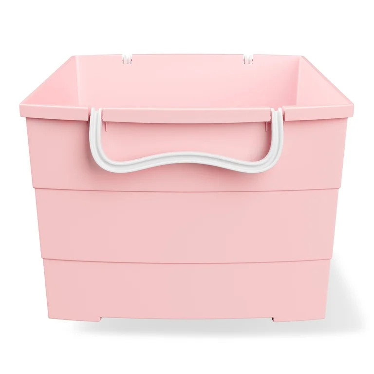 Mainstays Kids Large Pink Plastic Stackable Rolling Toy Storage Basket with Handles | Walmart (US)