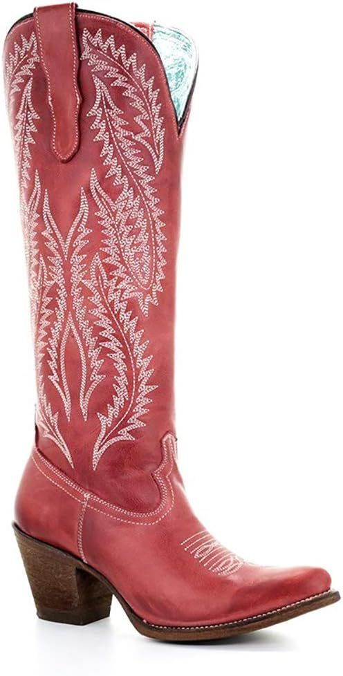 Corral Women's Rioja Red Embroidery Tall Top Snip Toe Western Leather Boots | Amazon (US)