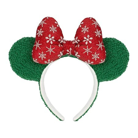 JIAHANG Christmas 3D Velvet Green Mouse Ears Headband with Red Bow, Fleece Hairband with Snowflak... | Amazon (US)