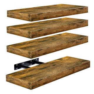 Set of 4 Floating Shelves, Wall Mounted for Home Decor, 16.25 in. W x 5.5 in. D Walnut Wood Decor... | The Home Depot