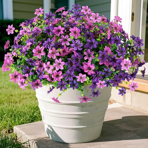 Artificial Flowers for Outdoors, 12 Bundles Multicolor Faux Silk Flower Spring Summer Decoration, Artificial Plants Fake Outdoor Flowers UV Resistant No Fade for Home Planter Porch Patio Yard Decor | Amazon (US)