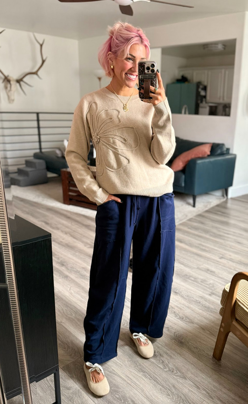 Matching floral sweater and pants for a cozy, trendy look. Wearing the medium in both - shoes run tts  

 #LTKootd #LTKSaleAlert