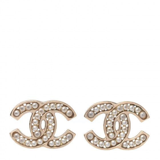Metal Pearl CC Earrings Gold | Fashionphile