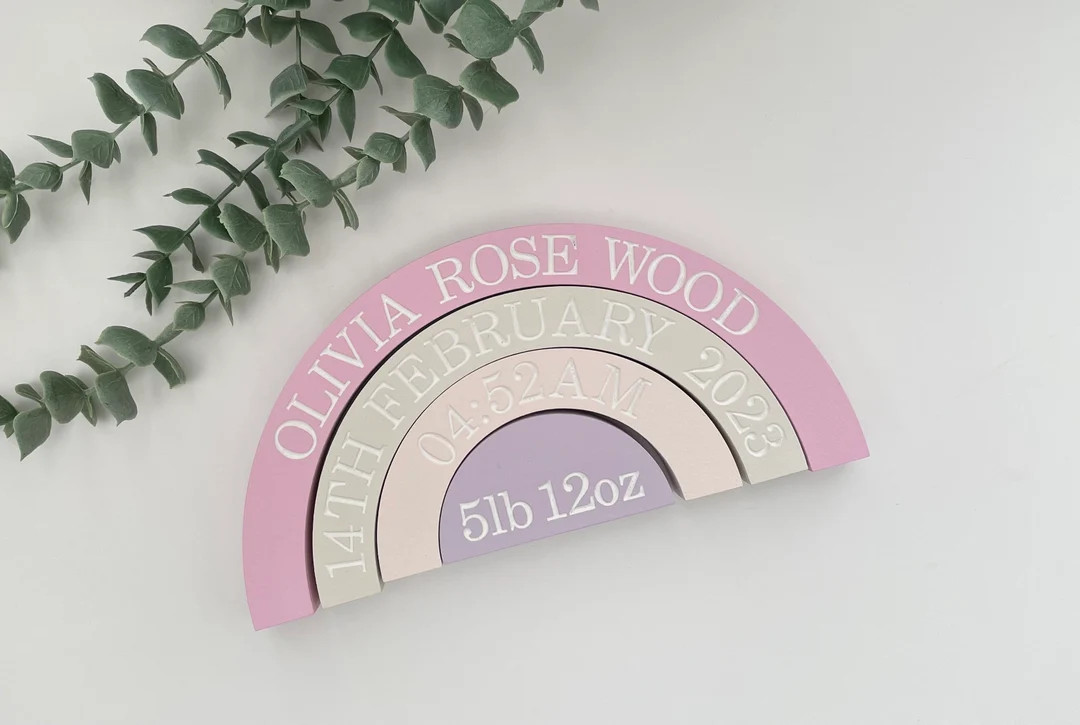 New Baby Gift Personalised Wooden Rainbow. Engraved With - Etsy UK | Etsy (UK)