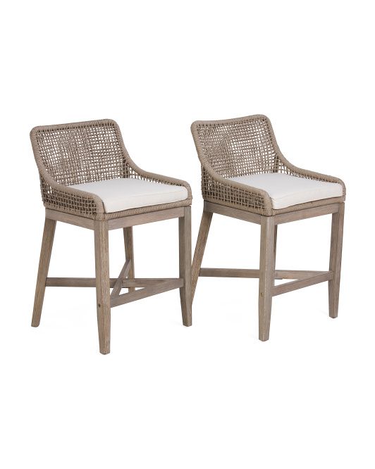 2pk Grid Weave Rope Counter Stools With Acacia Wood Base | TJ Maxx