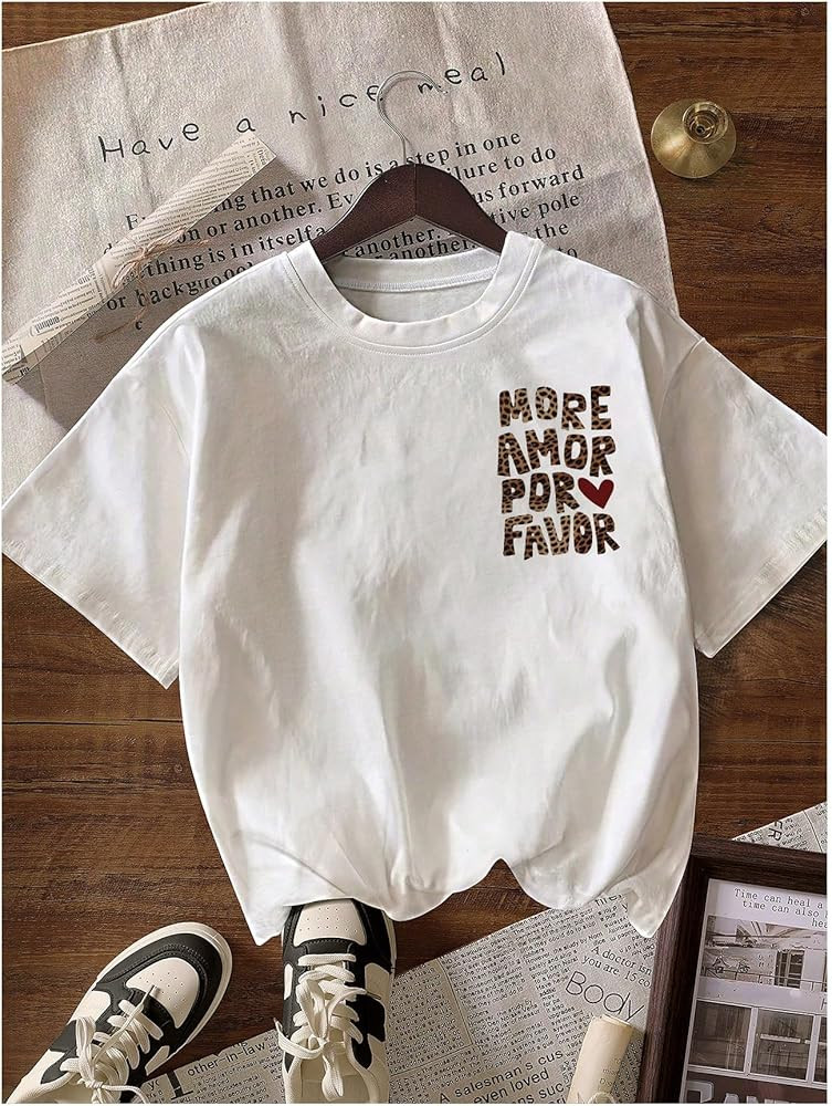 SweatyRocks Women's Leopard Letter Graphic Tees Cute Heart Cheetah Shirt Vintage Aesthetic Summer... | Amazon (US)