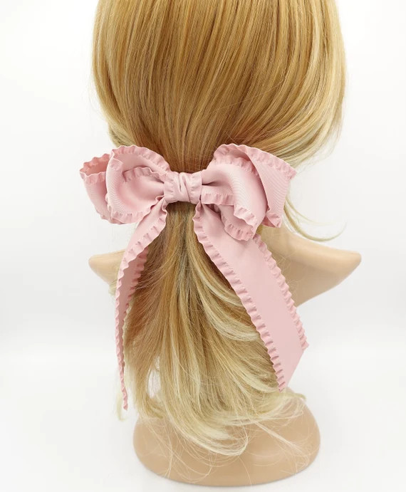 long tail frill hair bow edge decorated women hair french barrette hair accessory for women | Etsy (US)