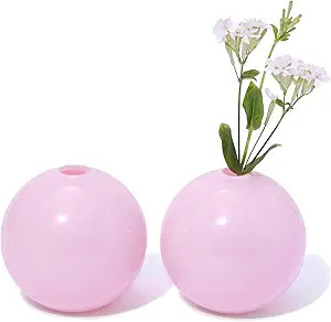 Bud Vases Set of 2, Ball Shape Glass vase, Pink vase, Room Deco, Small Vintage vase for Living Ro... | Amazon (US)