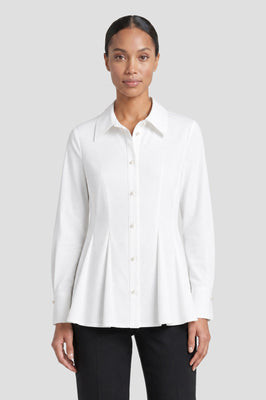 Anna Marie Peplum Stretch Cotton Blouse | Ming Wang