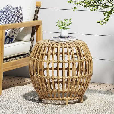 Christopher Knight Home Whitetail Outdoor Boho Wicker Side Table, Light Brown | Target