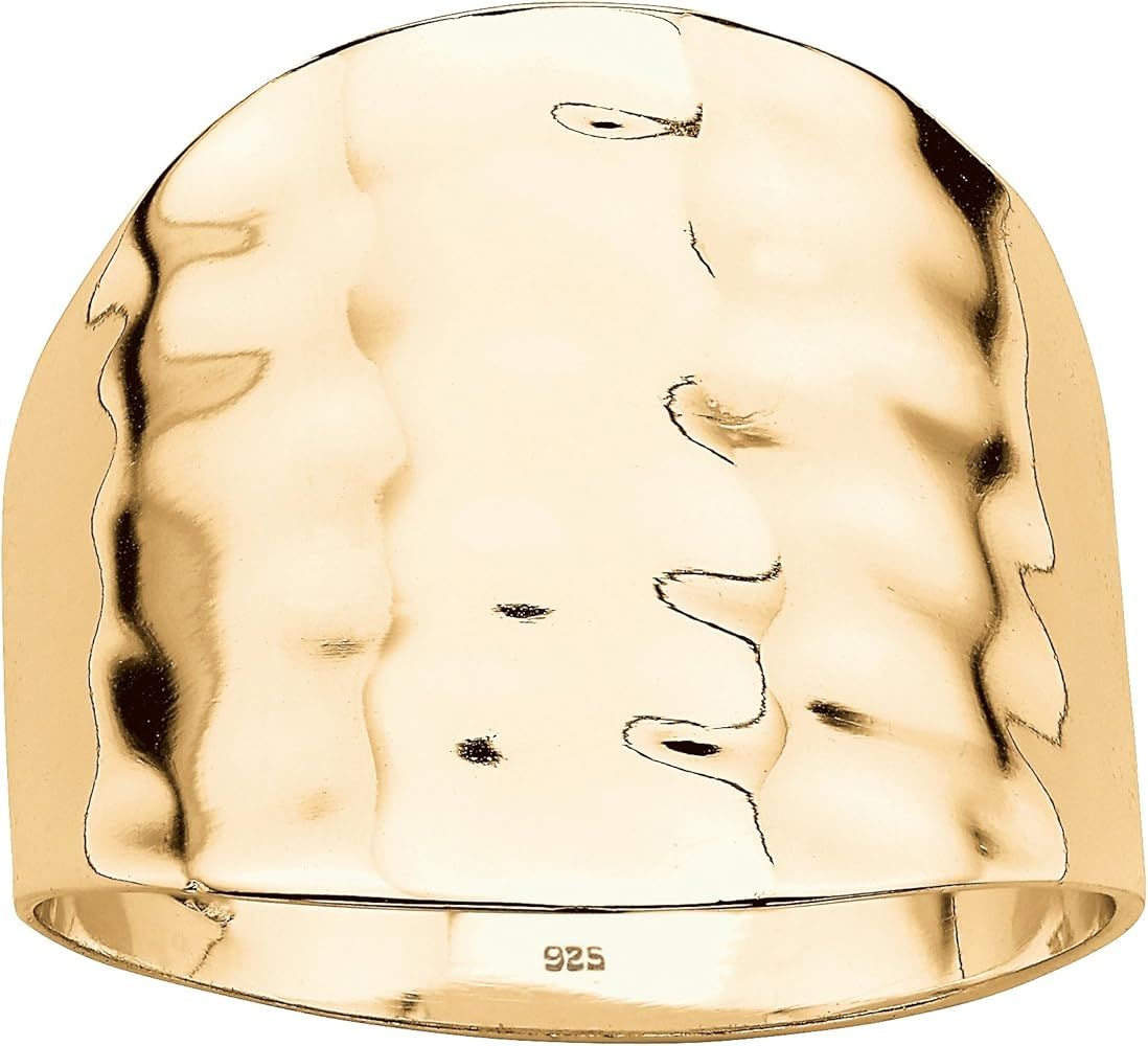 14K Yellow Gold over Sterling Silver Hammered Dome Ring (5mm) | Amazon (US)