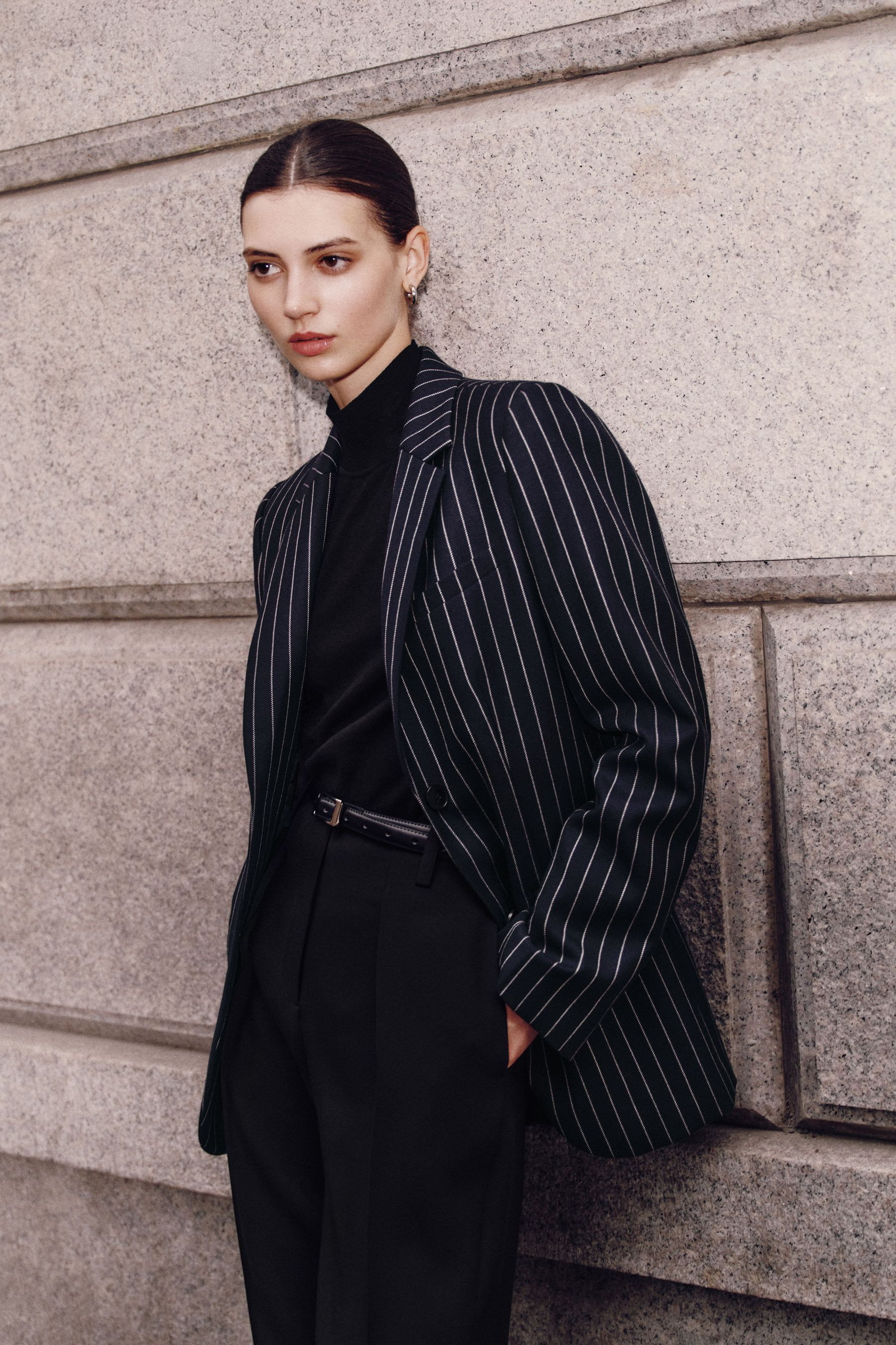 Veste costume rayée à simple boutonnage | LilySilk