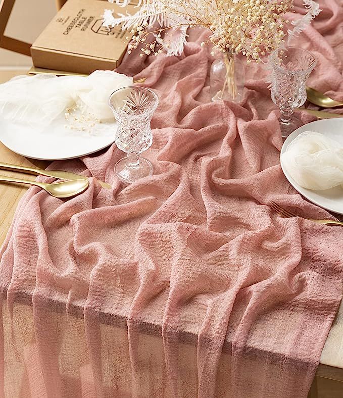 Vitalizart Dusty Rose Cheesecloth Table Runner 10Ft Cheese Cloth Gauze Tablecloth 35 x 120 Inches... | Amazon (US)