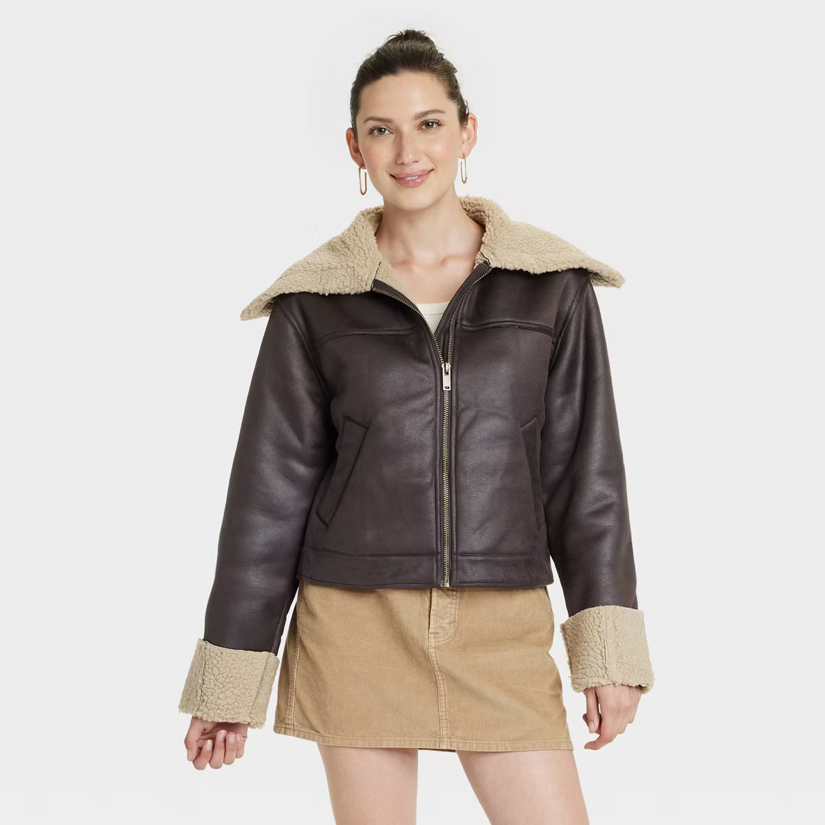 Women's Faux Leather Shearling Jacket - Universal Thread™ Brown | Target