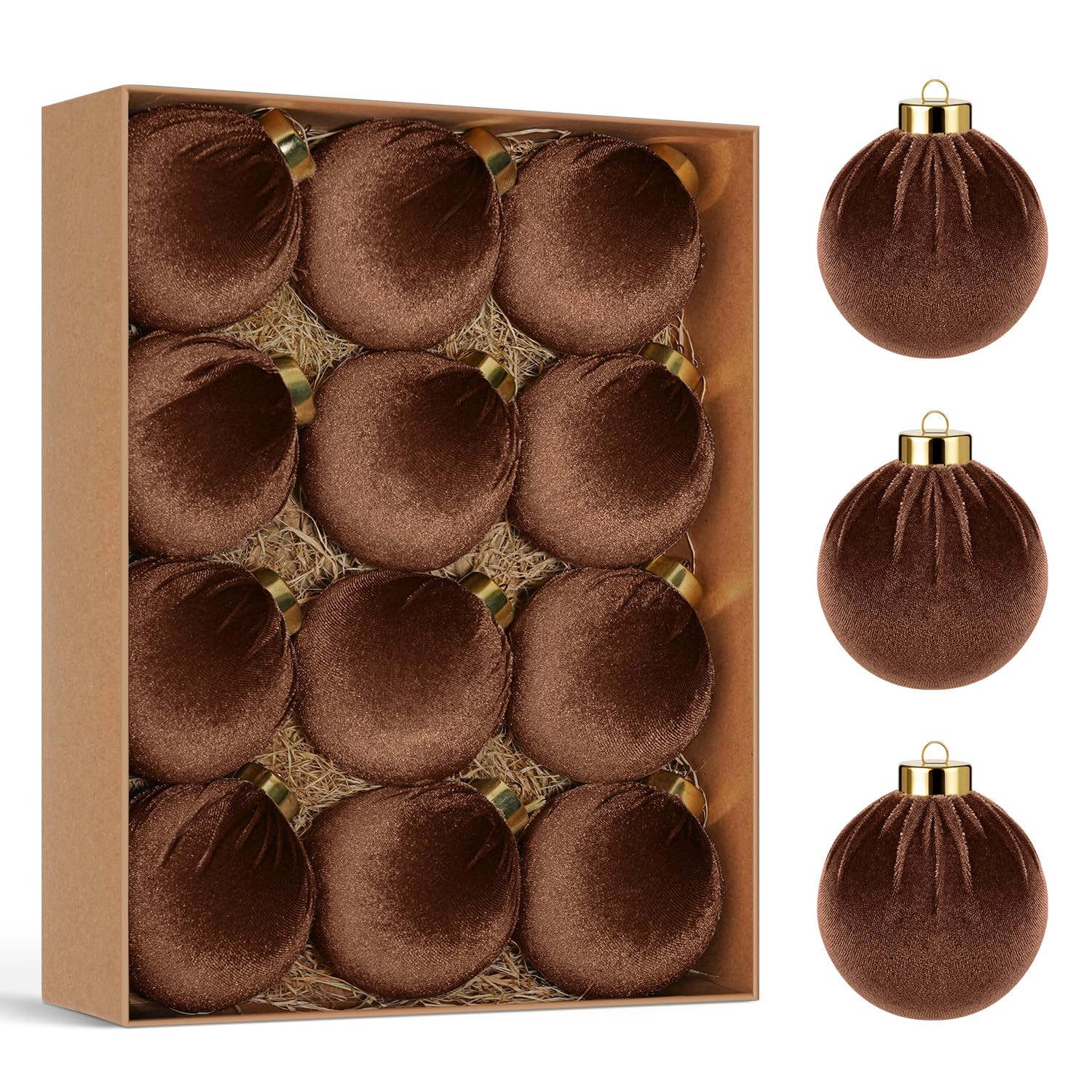 Christmas Tree Ornaments Velvet Balls, 12 PCS Plastic Shatterproof Xmas Hanging Balls for Christm... | Amazon (UK)