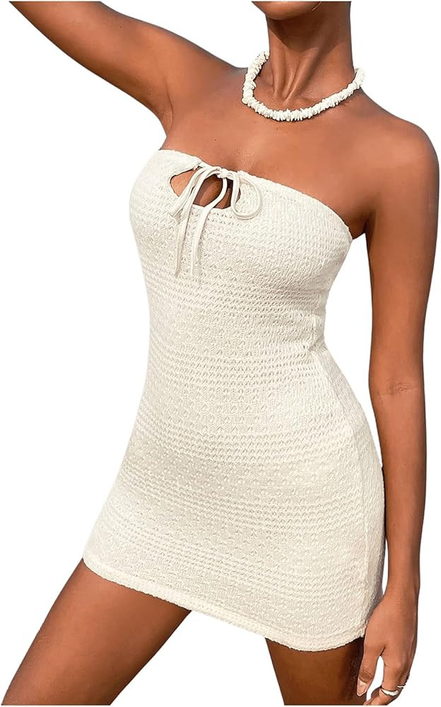 SHENHE Women's Strapless Tie Front Cut Out Backless Tube Dress Bodycon Mini Dress | Amazon (US)