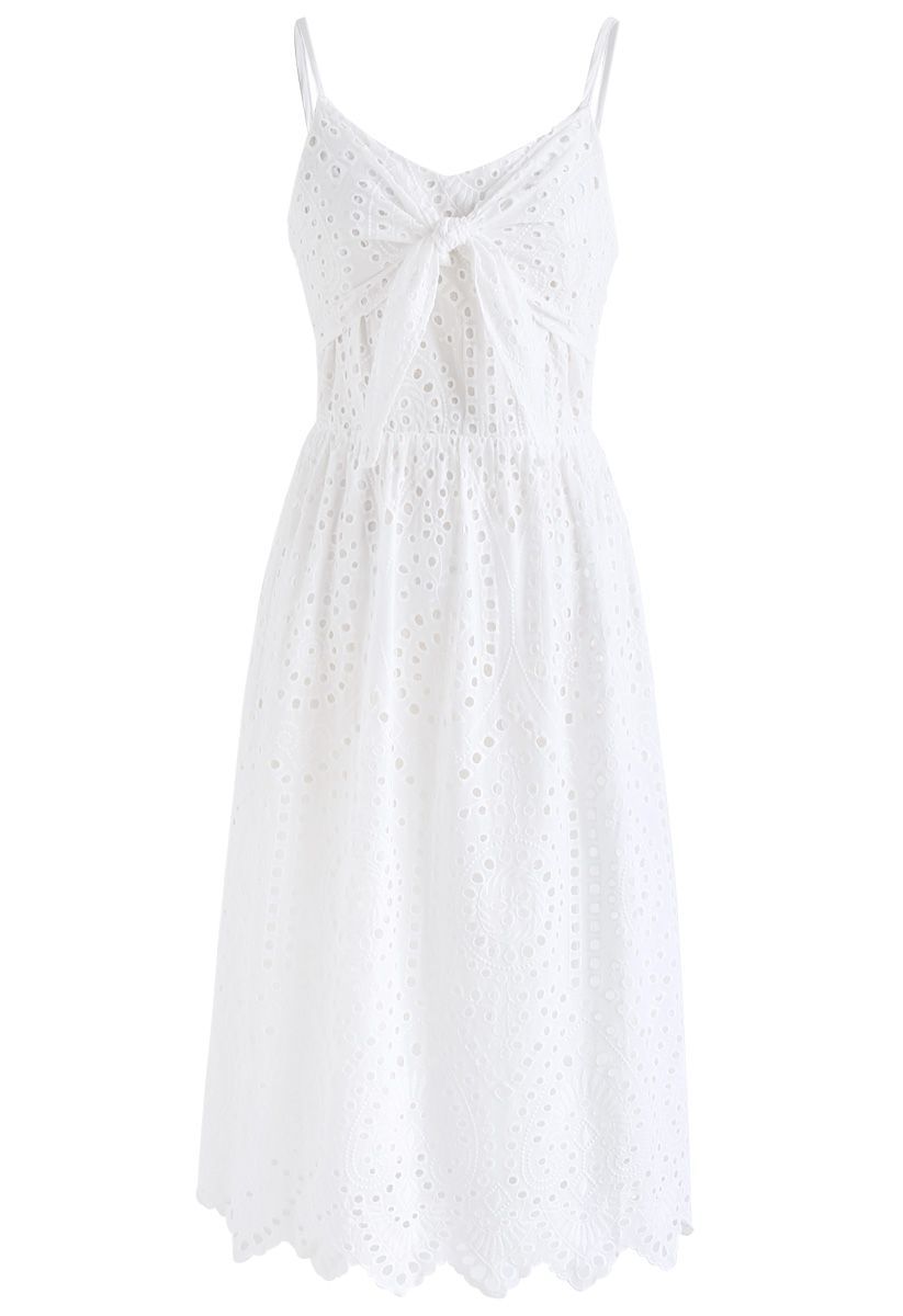 Party Playlist Eyelet Cami Dress in White | Chicwish