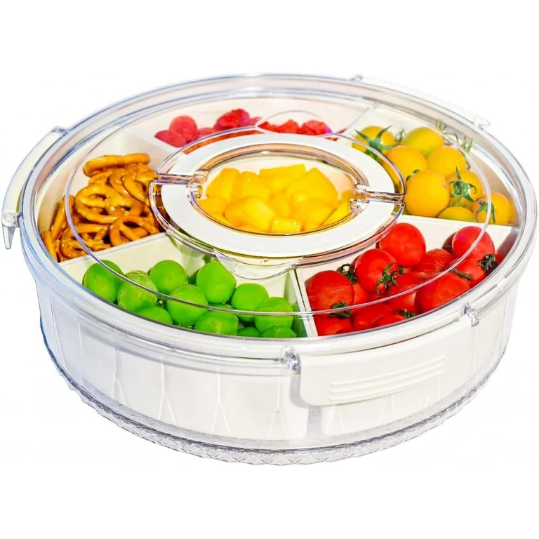 Snackle Box Container, Divided Serving Tray 360° Rotatable with Lid and Handle, Platter Round Po... | Walmart (US)