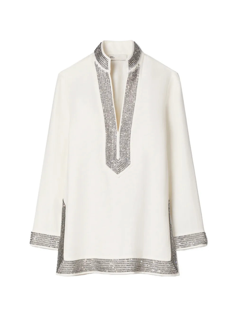 Tory Burch embellished linen tunic - Neutrals | Farfetch Global