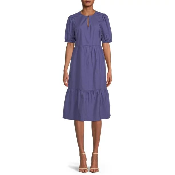 Time and Tru Women's Puff Sleeve Midi Dress | Walmart (US)