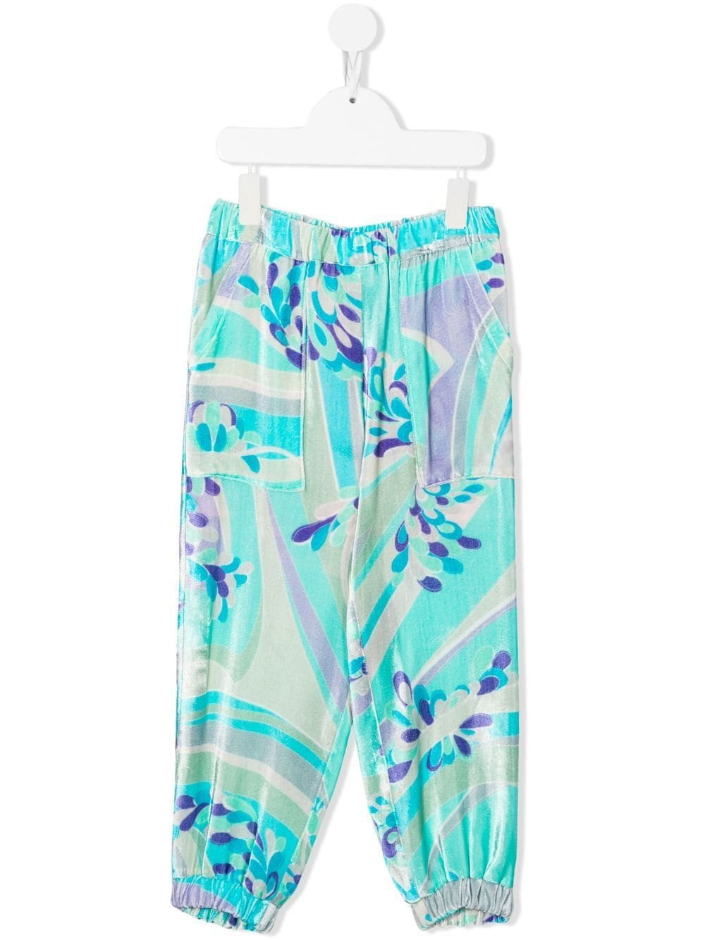 PUCCI Junior abstract-print velvet trousers - Blue | Farfetch Global