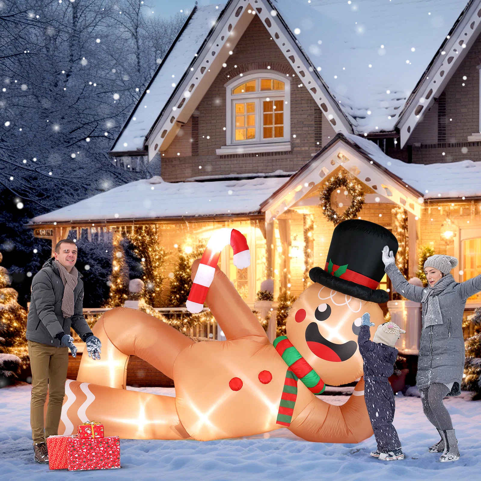 9.8Ft Brown Lying Gingerbread Man Inflatable Christmas Decoration | Wayfair North America