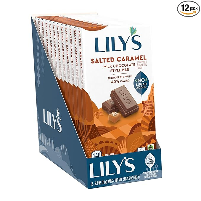 LILY'S Salted Caramel Milk Chocolate Style No Sugar Added, Sweets Bars, 2.8 oz (12 Count) | Amazon (US)