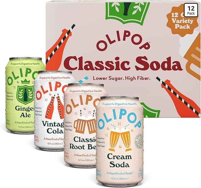 OLIPOP Prebiotic Soda Pop, Classic Soda Variety, Pantry Pack Packed with Prebiotics, Fiber, and B... | Amazon (US)